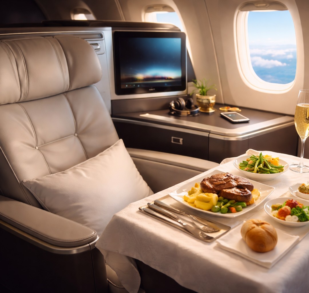 Interior de cabina business de un avión